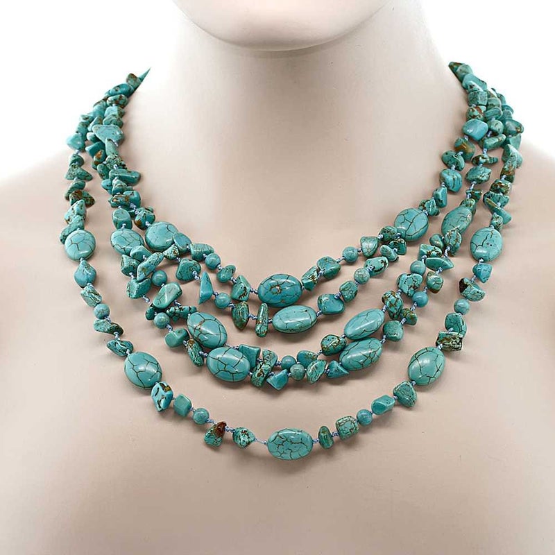 Gem Stone King Handmade Multi-strand Beaded Chunky Simulated Turquoise Necklace For Women, 20 Inches Long Green Western Jewelry with Toggle Clasp - Image 3